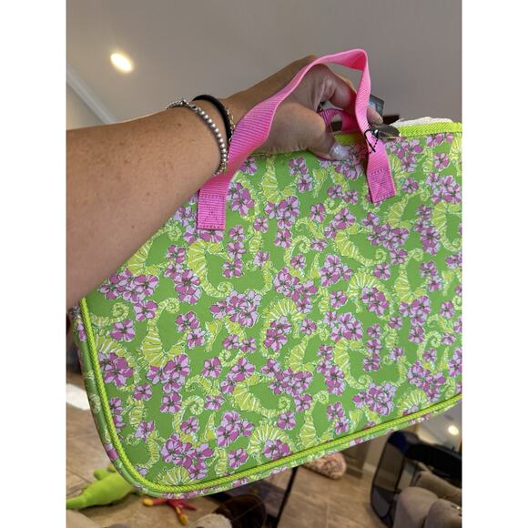Lilly Pulitzer Seahorse Floral Floater Padded Laptop Tote Bag Whimsical Chic - Picture 3 of 5